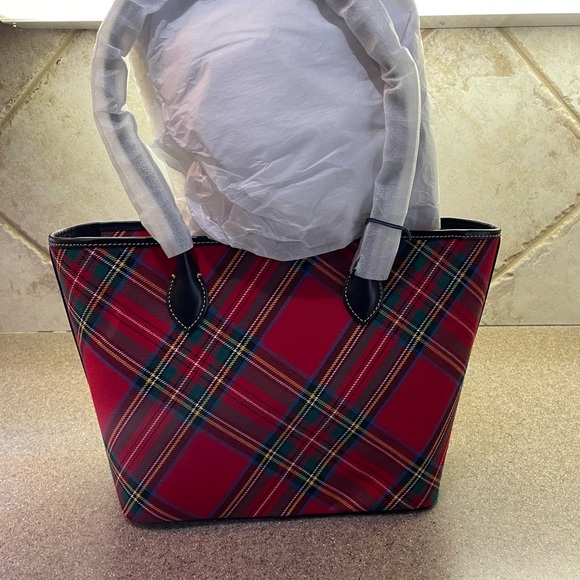 🆕 Dooney & Bourne Tartan Red Plaid Tote Bag - Picture 4 of 15